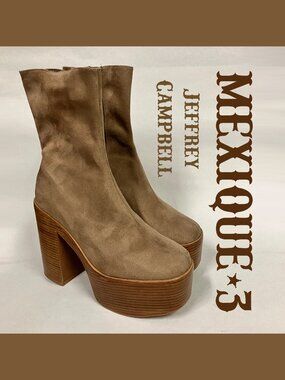 *HOT* Jeffrey Campbell 2022 MEXIQUE-3 Boots, Taupe, Stretchy Suede, Size 8.5!